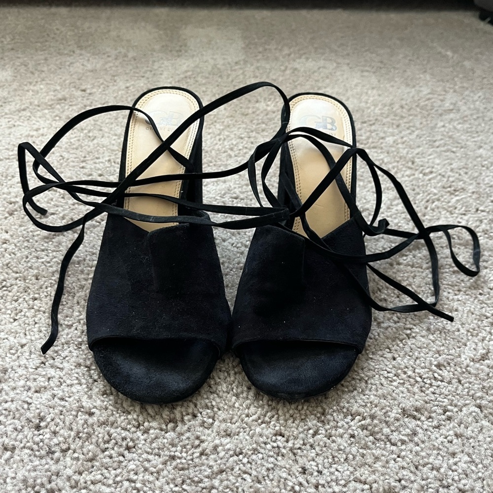 Gianni Bini Black Suede Lace-Up Open-Toe Mules